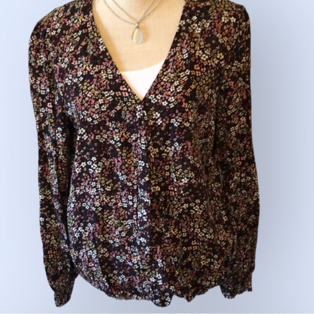 ReCreation black floral wrap blouse, med. NWT